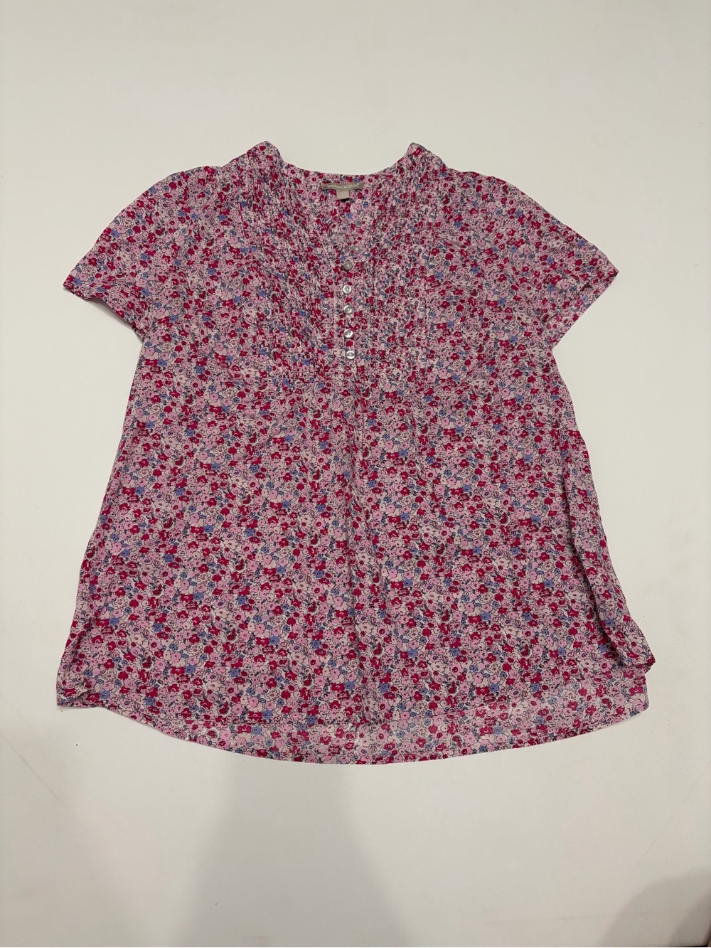 Woman Within Pink Floral Short Sleeve Blouse Sz M cute comfy office wear casual